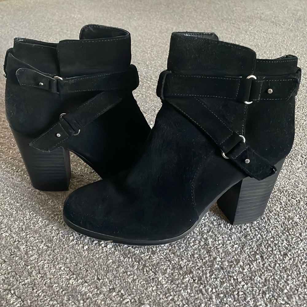 Gianni Bini Black Suede Ankle Booties with Strap Detail